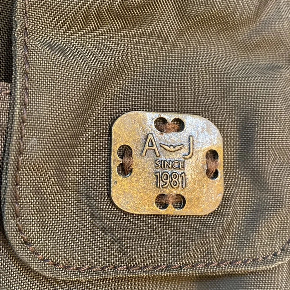 Armani Jeans brown olive canvas cross body zippered bag w/ adjustable strap